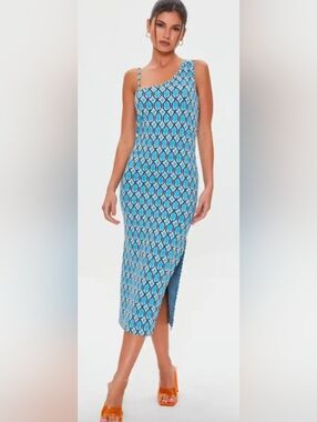 Forever 21 Blue/Silver Geometric Print Sleeveless Maxi Dress